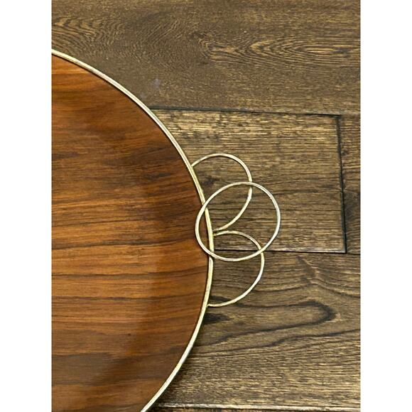 Vintage Brass and Bent Wood Teak Handled Large Serving Decorative Tray MCM 18" - Picture 5 of 11